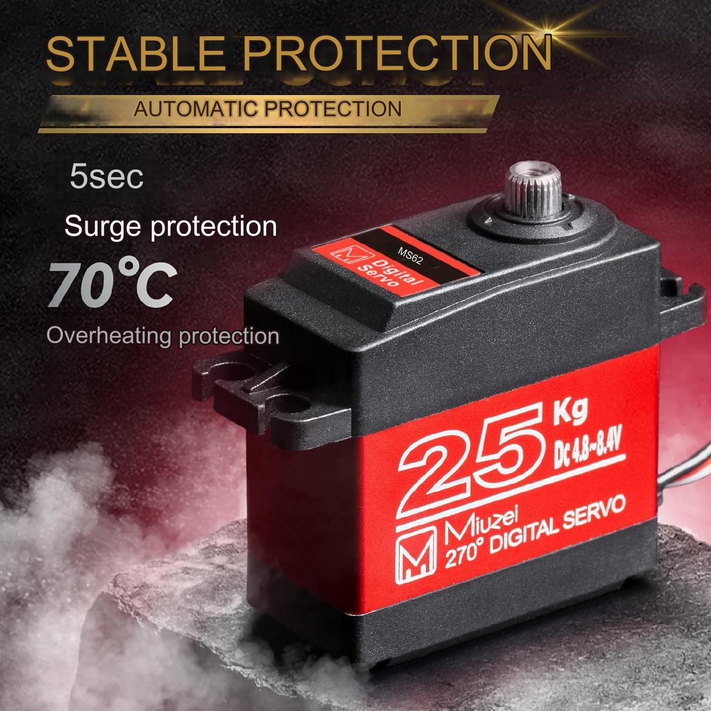 Set de 2 servomotor 25 kg, unghi operare 270°, angrenaj metalic, impermeabil IP66, cu accesorii, pentru barca RC, masina RC, brat robot, model avion, model elicopter