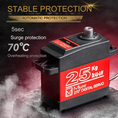 Set de 2 servomotor 25 kg, unghi operare 270°, angrenaj metalic, impermeabil IP66, cu accesorii, pentru barca RC, masina RC, brat robot, model avion, model elicopter