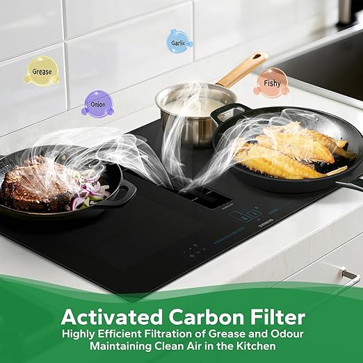Set 4 filtre pentru hota, carbon activ, cu 5 straturi, 193 x 75 x 35 mm, filtru recirculare de schimb, compatibil Siemens, Bosch, Neff, Gaggenau, Constructa