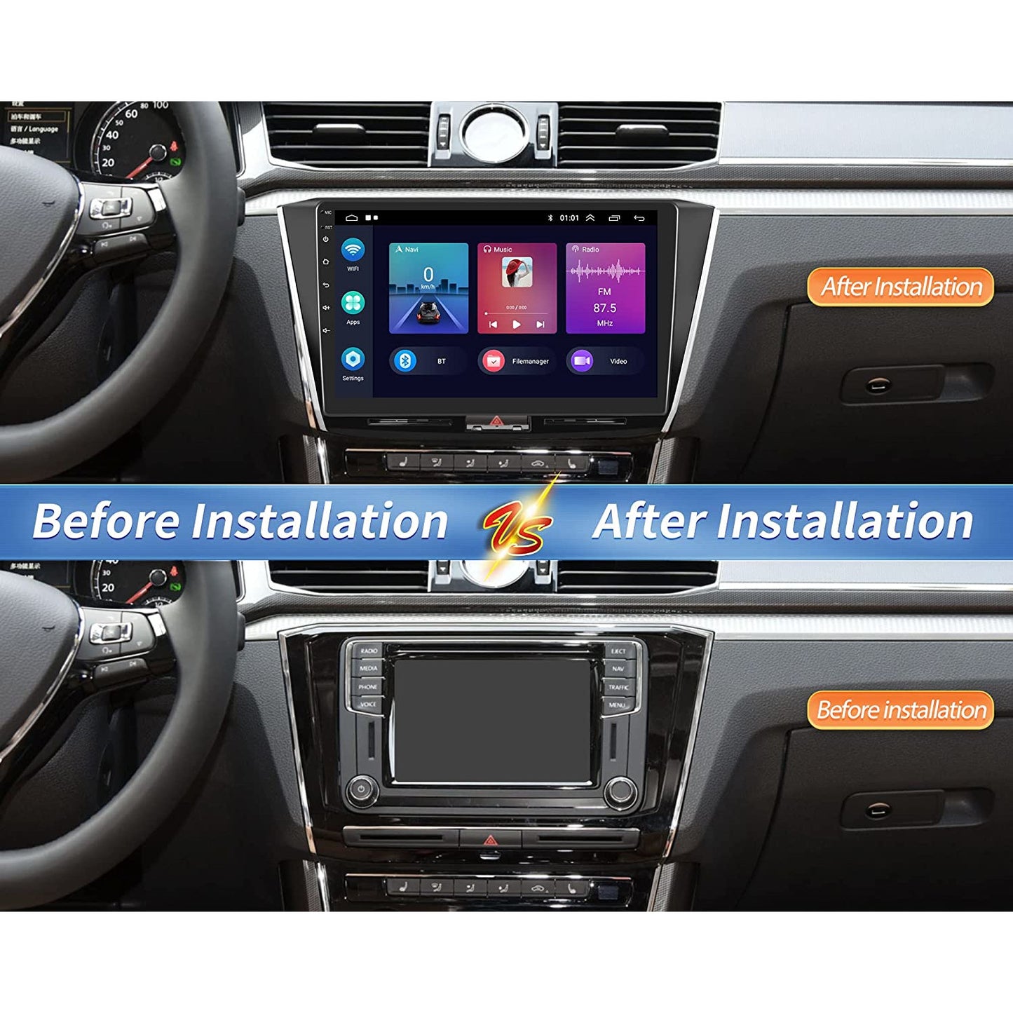 Navigatie pentru VW Passat B8 2015-2019, 2 GB RAM, 32 GB memorie, Android Auto, Carplay, Bluetooth, WiFi, Android 11, ecran HD de 10.1 inch, cu camera marsarier, microfon, antena GPS