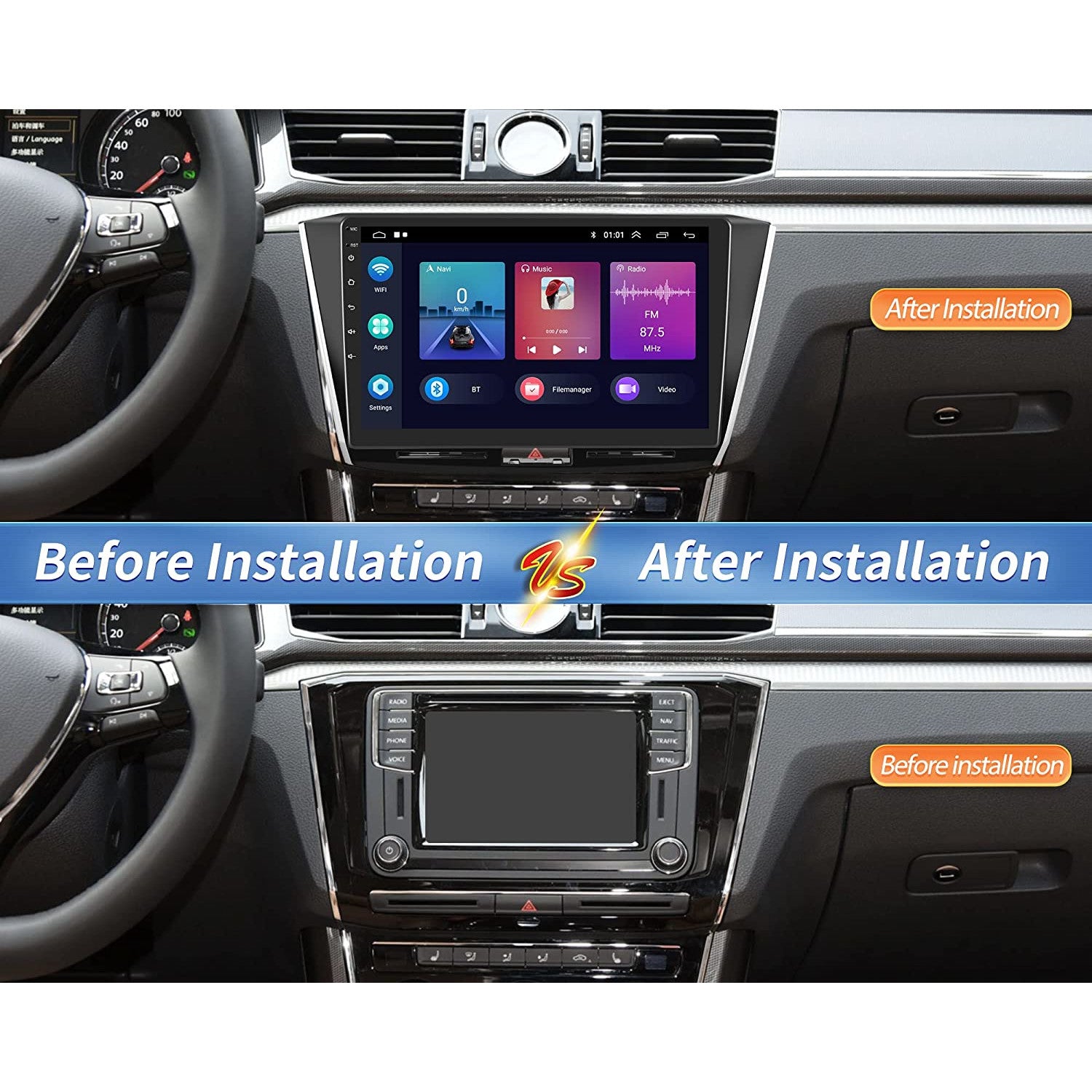 Navigatie pentru VW Passat B8 2015-2019, 2 GB RAM, 32 GB memorie, Android Auto, Carplay, Bluetooth, WiFi, Android 11, ecran HD de 10.1 inch, cu camera marsarier, microfon, antena GPS