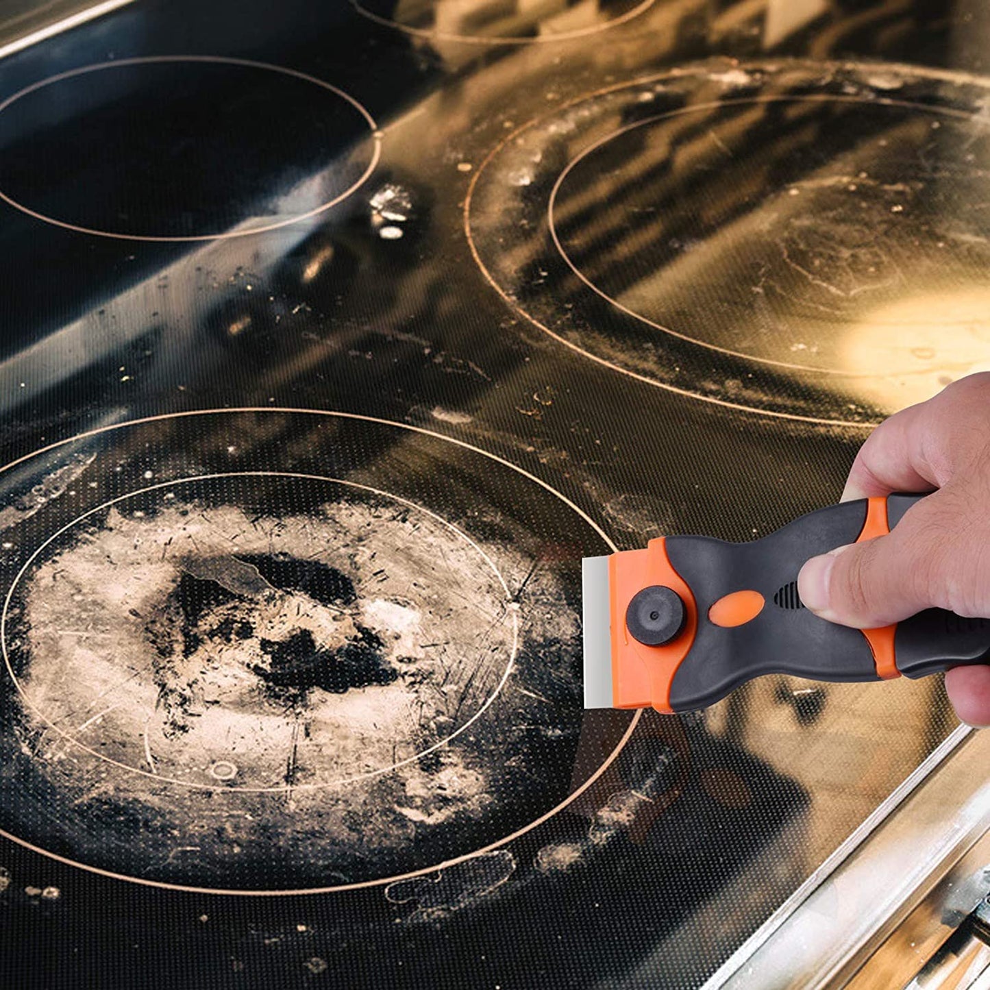 Set racleta pentru plita ceramica si razuitor, cu 20 lame de schimb, cu maner ergonomic, multifunctional, pentru curatare ceramica, sticla, portelan, Preciva