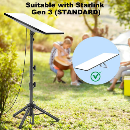 Suport pentru antena Starlink Gen 3 cu trepied reglabil 90–180°, inaltime 134 cm, otel inoxidabil, ultra-stabil cu tarusi, portabil pentru camping, curte si calatorii