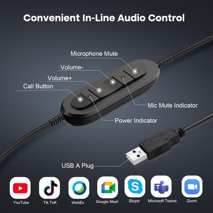 Casca call center cu microfon, functie anulare zgomot, USB, audio HD, cu control volum, buton mute si buton apelare, pentru computer, neagra