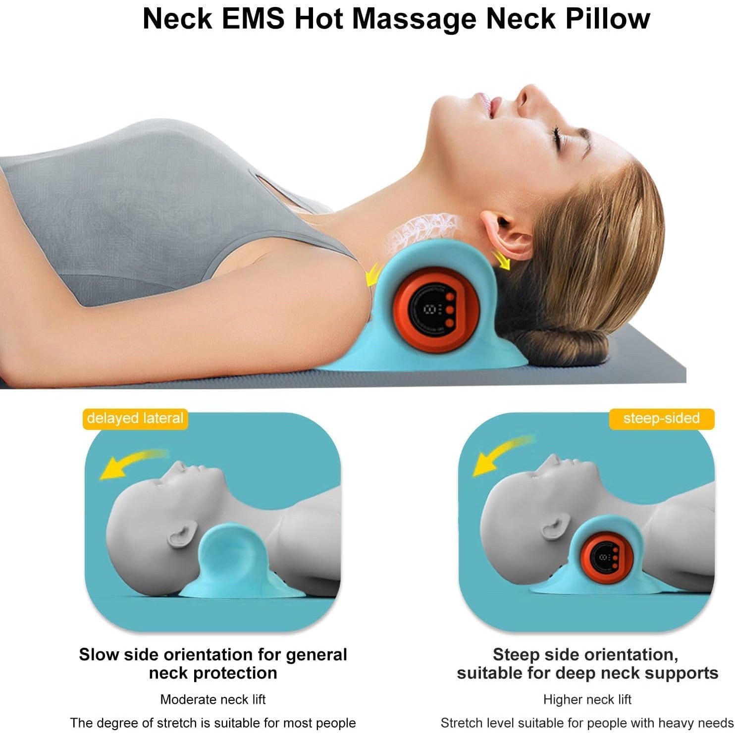 Aparat de masaj electric EPROICKS pentru gat cu incalzire, masaj cervical wireless tip perna de relaxare, presopunctura pentru gat si umeri, 3 moduri de masaj, 6 frecvente ajustabile, incarcare USB