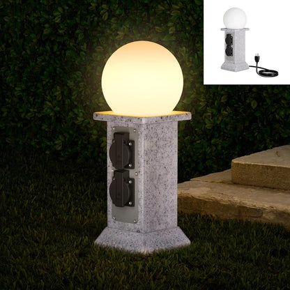 Priza de exterior decorativa, prelungitor cu 4 prize si lampa de gradina LED cu senzor de lumina, cablu de 3 m, impermeabil IP 44, priza de gradina 230V 16A cu aspect stalp de marmura