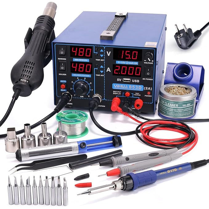 Statie de lipit si dezlipit 3 in 1 cu sursa de laborator reglabila 0-35V 0-5A, letcon, testare a curentului si tensiunii, port USB 5V, temperatura reglabila, mod auto/manual, pentru reparatii de telefoane mobile si electronice