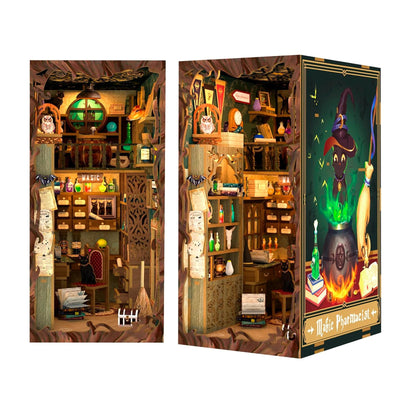 Puzzle 3D Cotor de carte DIY, Magician, Cu lumini LED, 282 piese, Book Nook Magic Pharmacist, Cutebee