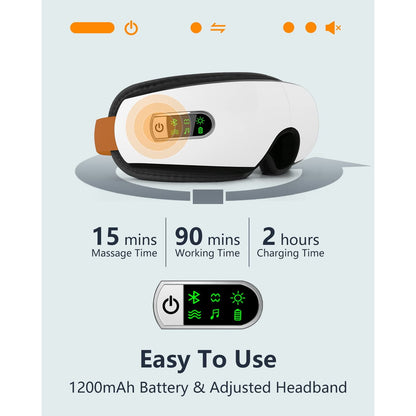 Aparat de masaj ocular cu Bluetooth, 5 moduri de masaj, ochelari pliabili pentru masare ochi, cu functie caldura, presiune si vibratie, Salipt