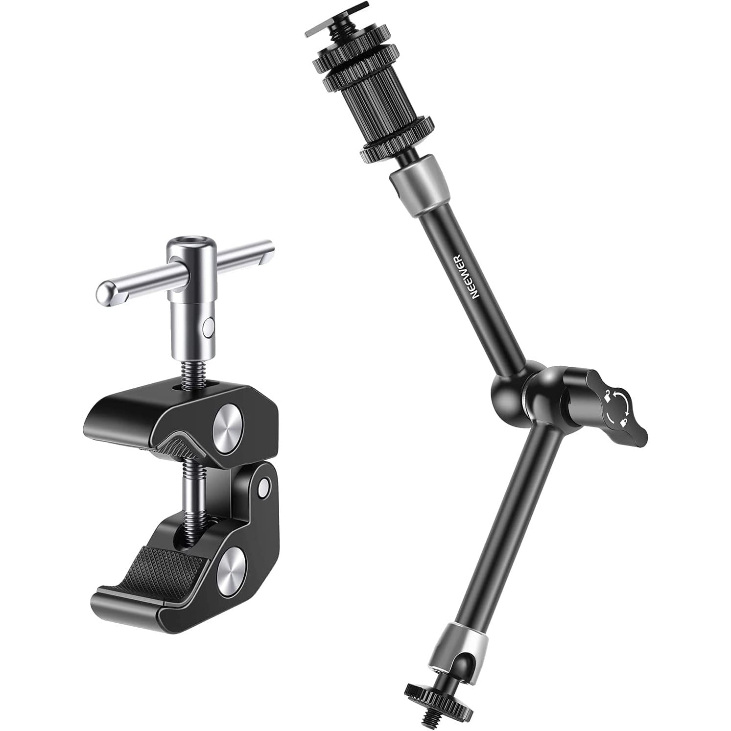 Set brat articulat 11 inch Magic Arm si clema Super Clamp cu filet de 1/4 inch si 3/8 inch, sarcina maxima 2 kg, pentru monitor camera video, lumina LED, Ring Light
