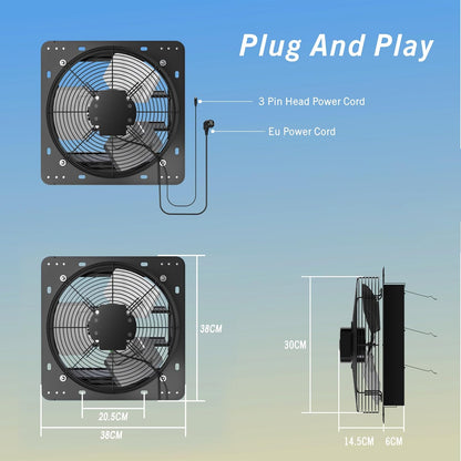 Ventilator industrial axial Aygrochy 300 mm, motor EC 40W, debit aer 1630 m³/h, cu reglaj al vitezei in 9 trepte, montaj perete/fereastra, pentru garaj, pod si bucatarie, zgomot redus 42 dB, clasa energetica A