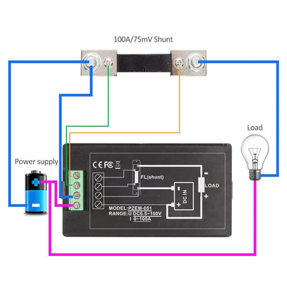 Panelmetru combinat, Wattmetru digital de panou, cu Voltmetru, Ampermetru, cu Shunt, DC 0 - 100V si 0 - 100A, negru