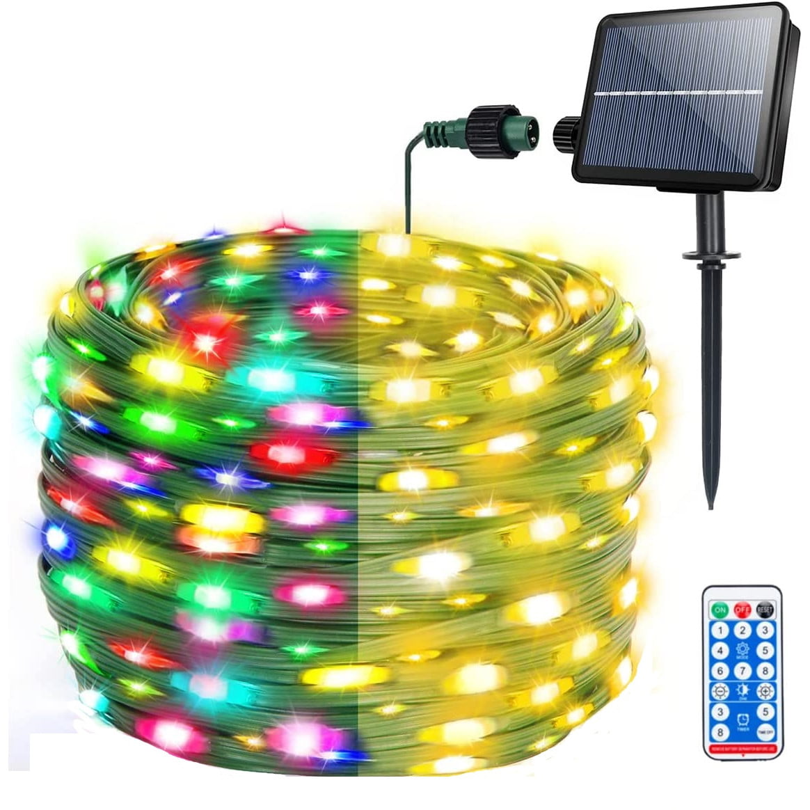 Ghirlanda luminoasa LED de 30 m cu panou solar, cu telecomanda, 8 moduri iluminare, impermeabila IP 65, lumina alba sau colorata, pentru decorare casa, gradina