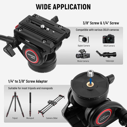 Cap video fluid pentru trepied, monopied sau slider, cu placa eliberare rapida, maner telescopic, baza gradata pentru panorama, pentru camere video, Neewer GM002