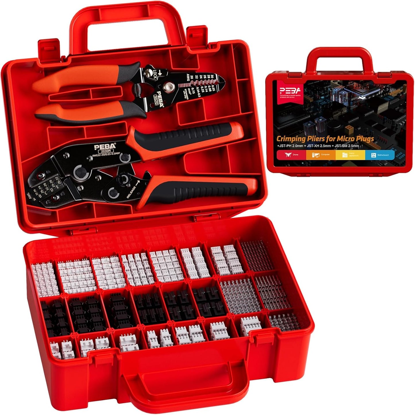 Set cleste de sertizare 0, 03-0, 5 mm² cu 24 tipuri mufe JST-PH de 2, 0 mm, JST-XH/JST-SM 2, 5 mm, instrument de sertizare pentru DuPont/JST/Molex/TE 2.0/2, 5/2, 54/3, 0 mm si cleste de dezizolare