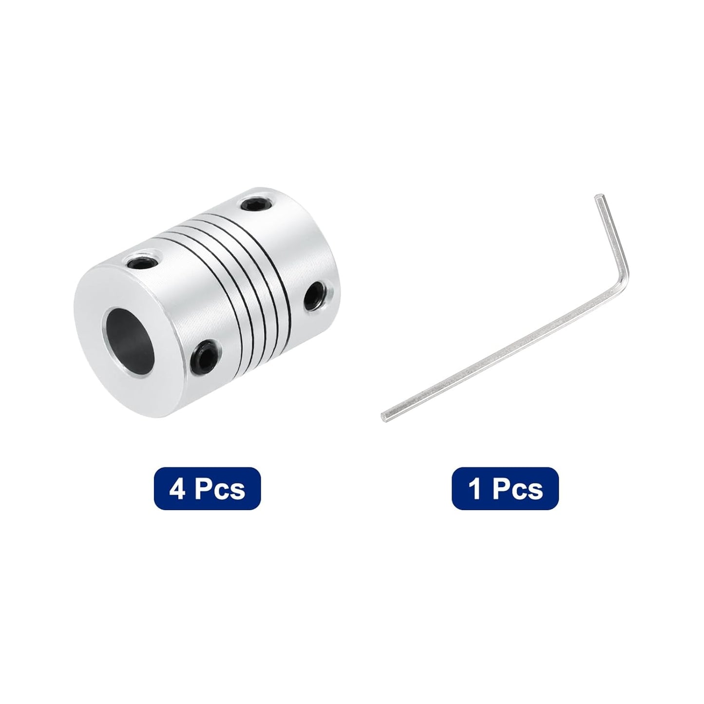 Set de 4 cuplaje flexibile Ax QUARKZMAN 8 mm la 8 mm, aluminiu, L25xD19mm, tip arc (Helical), amortizare vibratii, pentru motor pas cu pas NEMA, imprimanta 3D, CNC, encoder, conector arbore, argintiu