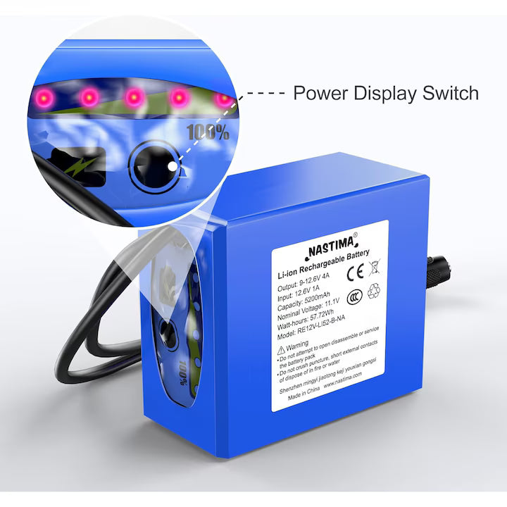 Set Acumulator 12V, 5200 mAh 4A si incarcator 12V 1A 12 W, baterie cu afisaj incarcare si mufa alimentare, pentru camere wireless, camere video, playere portabile, drone