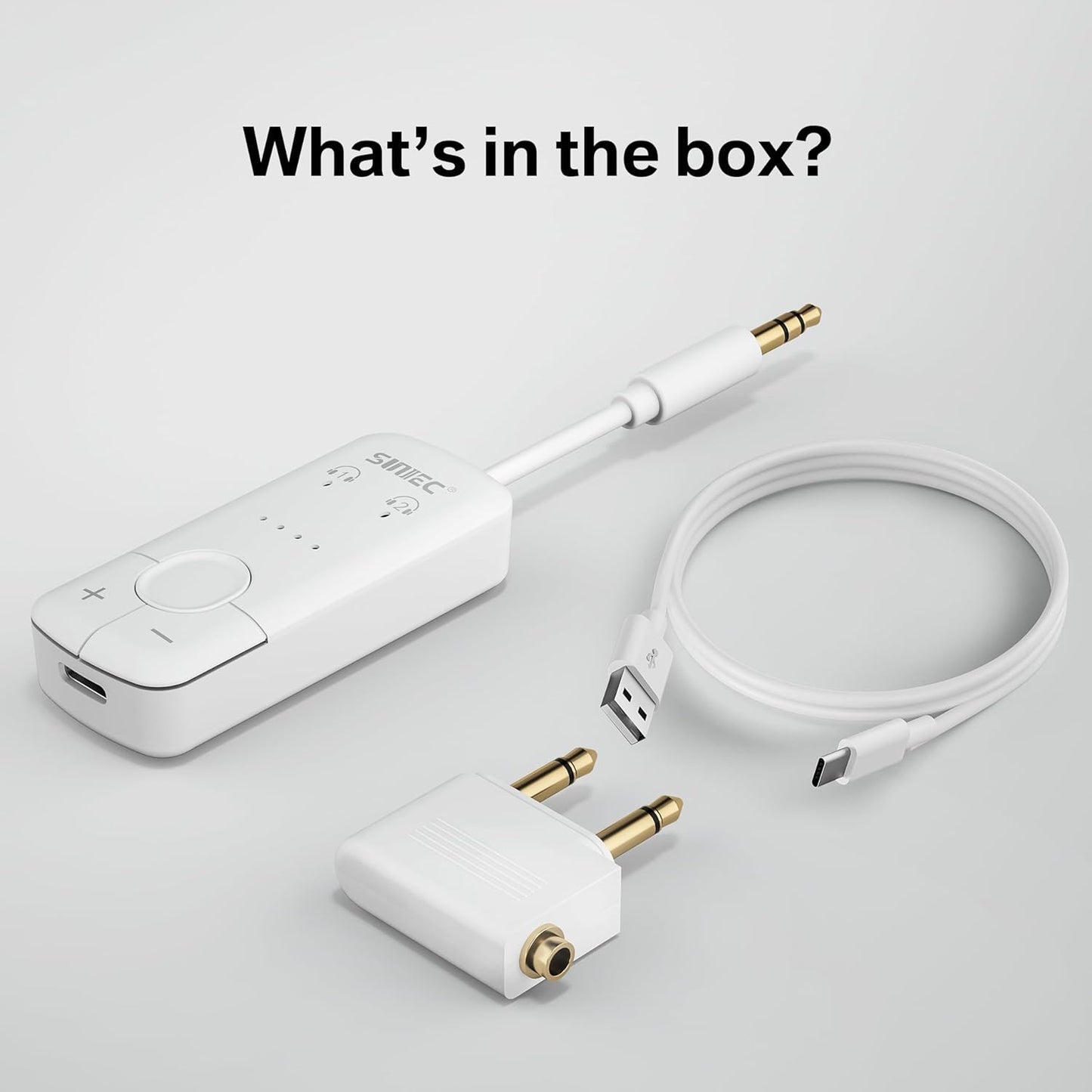 Adaptor transmitator Bluetooth, Dual Link, wireless, accepta 2 casti sau mufa AirPods, cu AUX 3.5 mm, latenta scazuta aptX, portabil, pentru TV, avion, masina