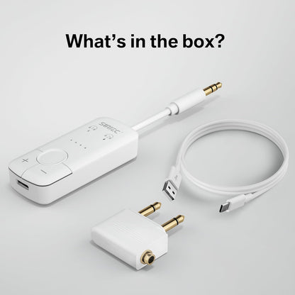 Adaptor transmitator Bluetooth, Dual Link, wireless, accepta 2 casti sau mufa AirPods, cu AUX 3.5 mm, latenta scazuta aptX, portabil, pentru TV, avion, masina