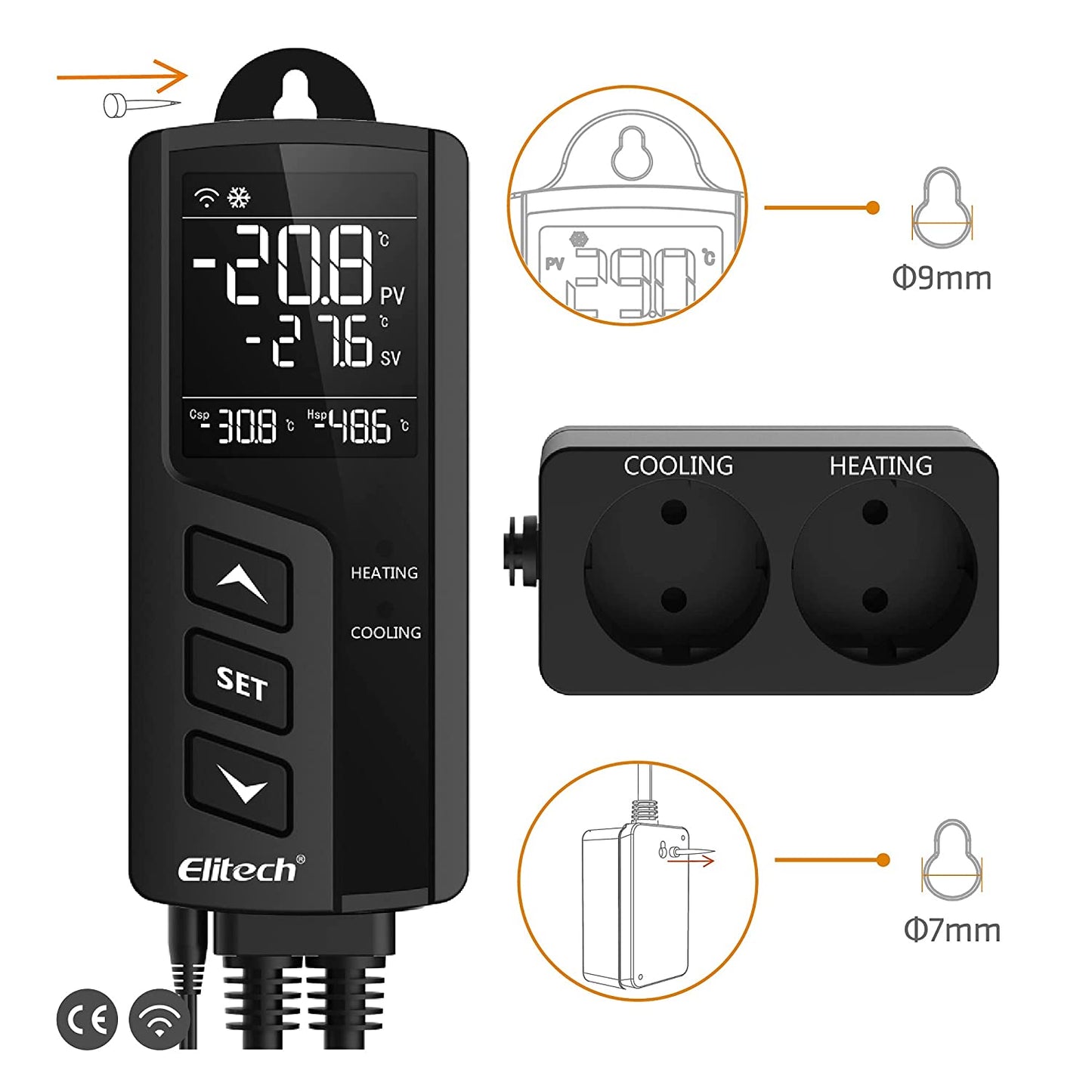 Priza smart cu termostat, WiFi, control prin aplicatie, programabil, comutator racire si incalzire automat, display LCD, STC-1000WiFi