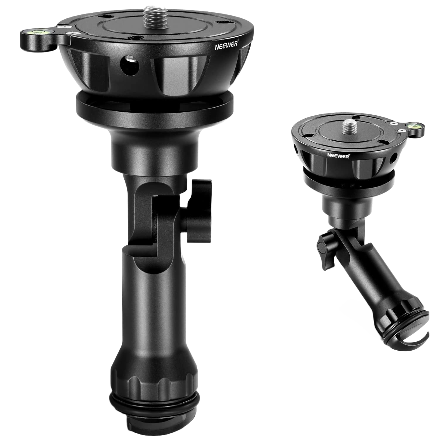 Baza de nivelare cap trepied cu bula, din aliaj de aluminiu, cu carlig pentru sac nisip, cu surub de montare 3/8", pliabil, Neewer GM003