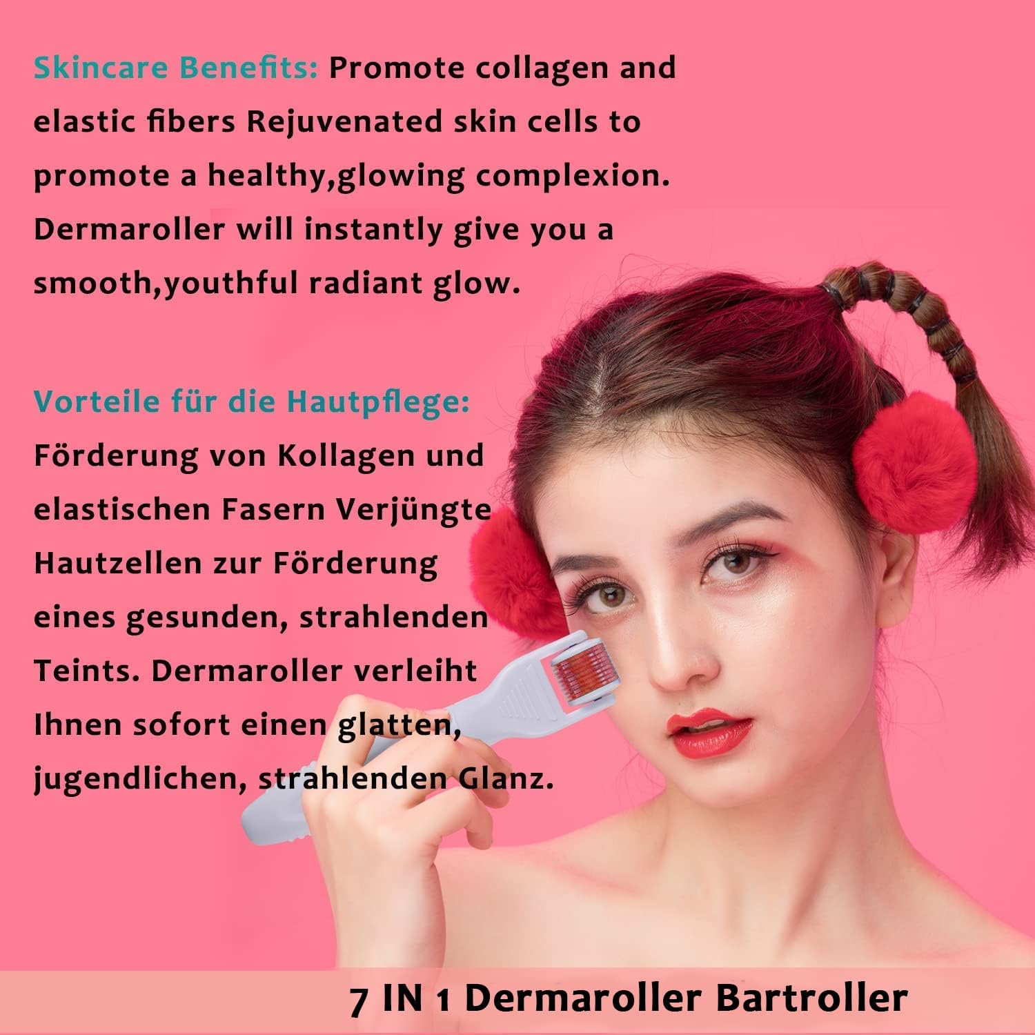 Rola Dermatologica 7 in 1 Dermaroller cu capete interschimbabile Roller Jade, Ice Roller, pentru intinerirea pielii, ingrijirea fetei, antirid, caderea parului, cresterea barbii, masaj, negru