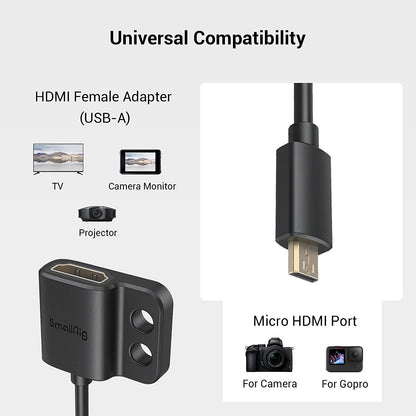 Adaptor de la cablu HDMI micro tata la HDMI mama, de la D la A, cu 2 suruburi 1/4 inch, pentru camere cu port micro HDMI, Sony A7R IV, A7RIII, A7III, A7II, A7RII, Fujifilm X-T2, X-T3 Smallrig 3021