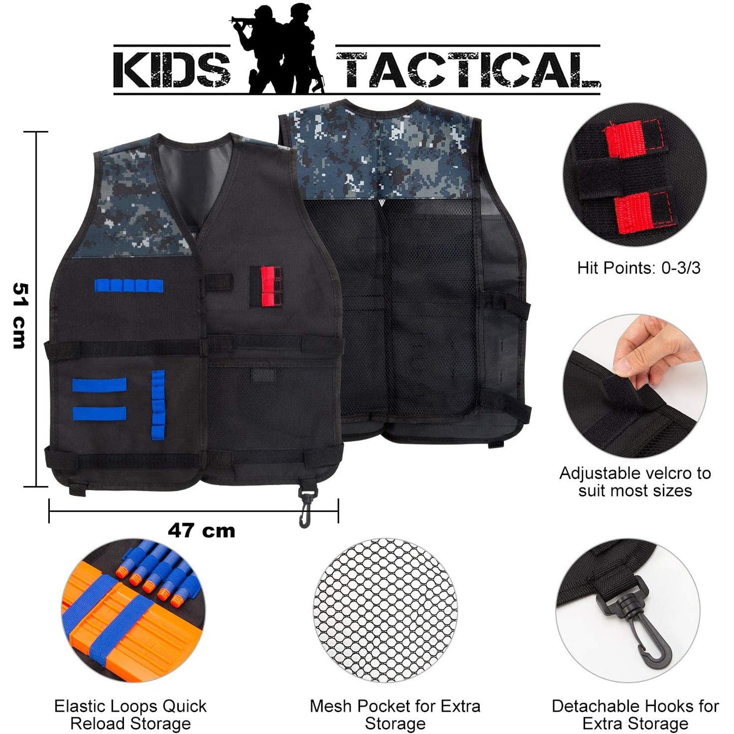 Set vesta compatibila Nerf N-Strike cu 50 sageti de burete, ochelari de protectie, incarcator, esarfa si bratara, sageti rosii