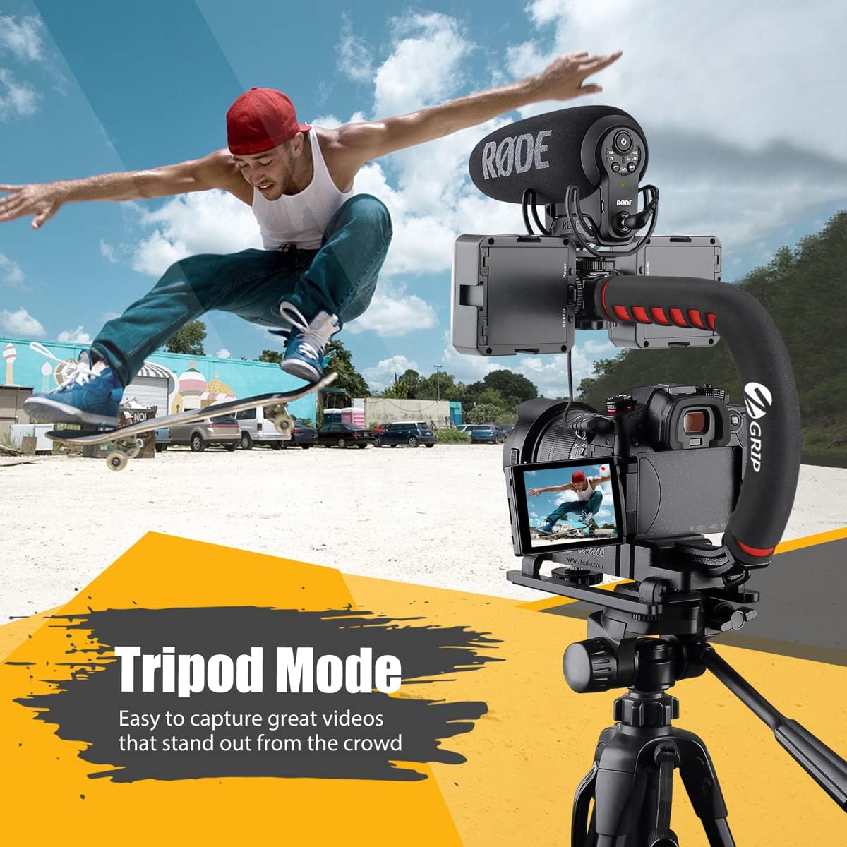 Stabilizator imagine Zeadio in forma de U, universal, cu suruburi 1/4-20 si hot shoe, greutate redusa, pentru smartphone, camera de actiune, DSLR, camera foto, camera video, Canon, Nikon, Sony, Panasonic, Pentax, Olympus