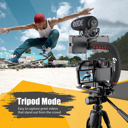 Stabilizator imagine Zeadio in forma de U, universal, cu suruburi 1/4-20 si hot shoe, greutate redusa, pentru smartphone, camera de actiune, DSLR, camera foto, camera video, Canon, Nikon, Sony, Panasonic, Pentax, Olympus