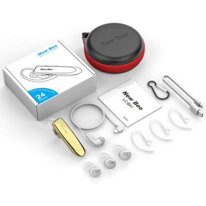 Casca New Bee Bluetooth V5.0, Handsfree, wireless, Reincarcabile, Stereo, Auriu