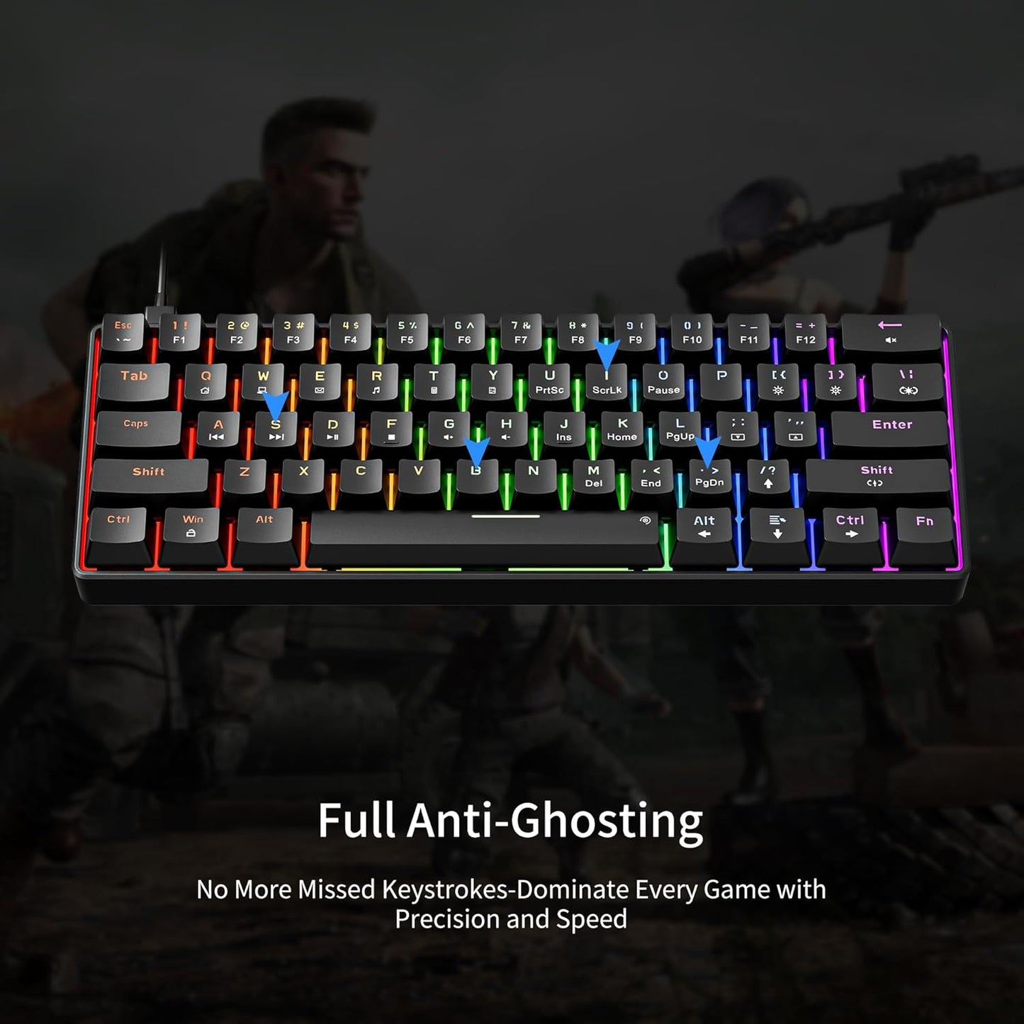 Tastatura gaming mecanica RGB EN (US) compacta 61 taste Blue Switch, Hot Swap, programabila, iluminare LED, pentru PC/Windows