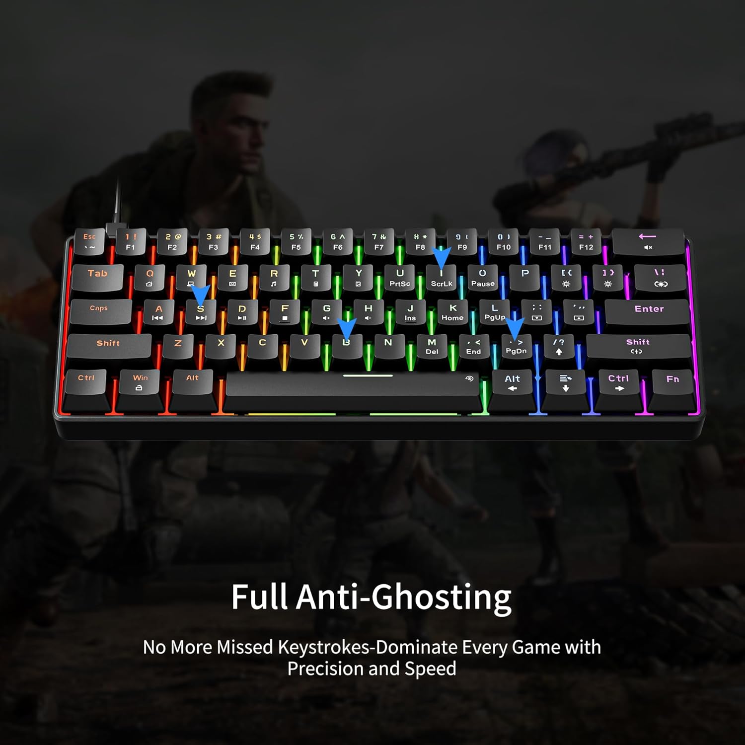 Tastatura gaming mecanica RGB EN (US) compacta 61 taste Blue Switch, Hot Swap, programabila, iluminare LED, pentru PC/Windows