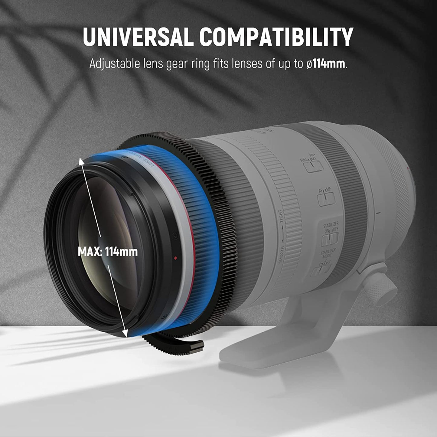 Adaptor follow focus mini pentru obiectiv de pana la 114 mm, cu tija de 15 mm si clema, cu opritoare A/B, pentru cage, camera foto mirrorless, DSLR, Neewer PG001