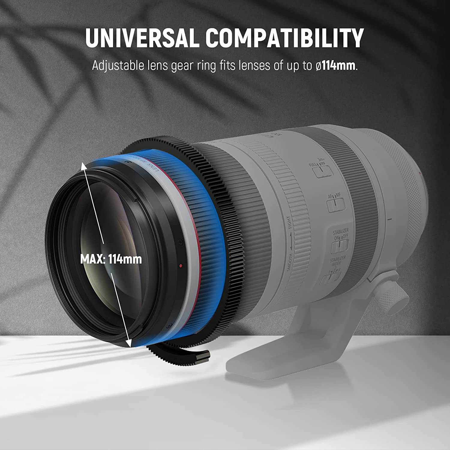 Adaptor follow focus mini pentru obiectiv de pana la 114 mm, cu tija de 15 mm si clema, cu opritoare A/B, pentru cage, camera foto mirrorless, DSLR, Neewer PG001