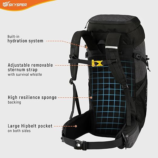 Rucsac de drumetie 50 litri, impermeabil, cu husa anti ploaie, compartiment pentru sac de dormit, spate respirabil, cu centura de talie, pentru trekking, camping, excursii