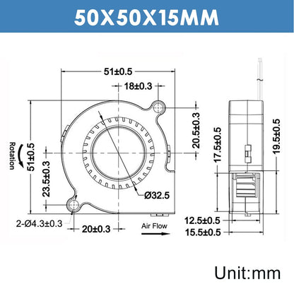 Set 4 ventilator 24V pentru imprimanta 3D, cu rulment hidraulic, Brushless, 50 x 15 mm, racire turbo, cu conector cu 2 pini, Winsinn 5015