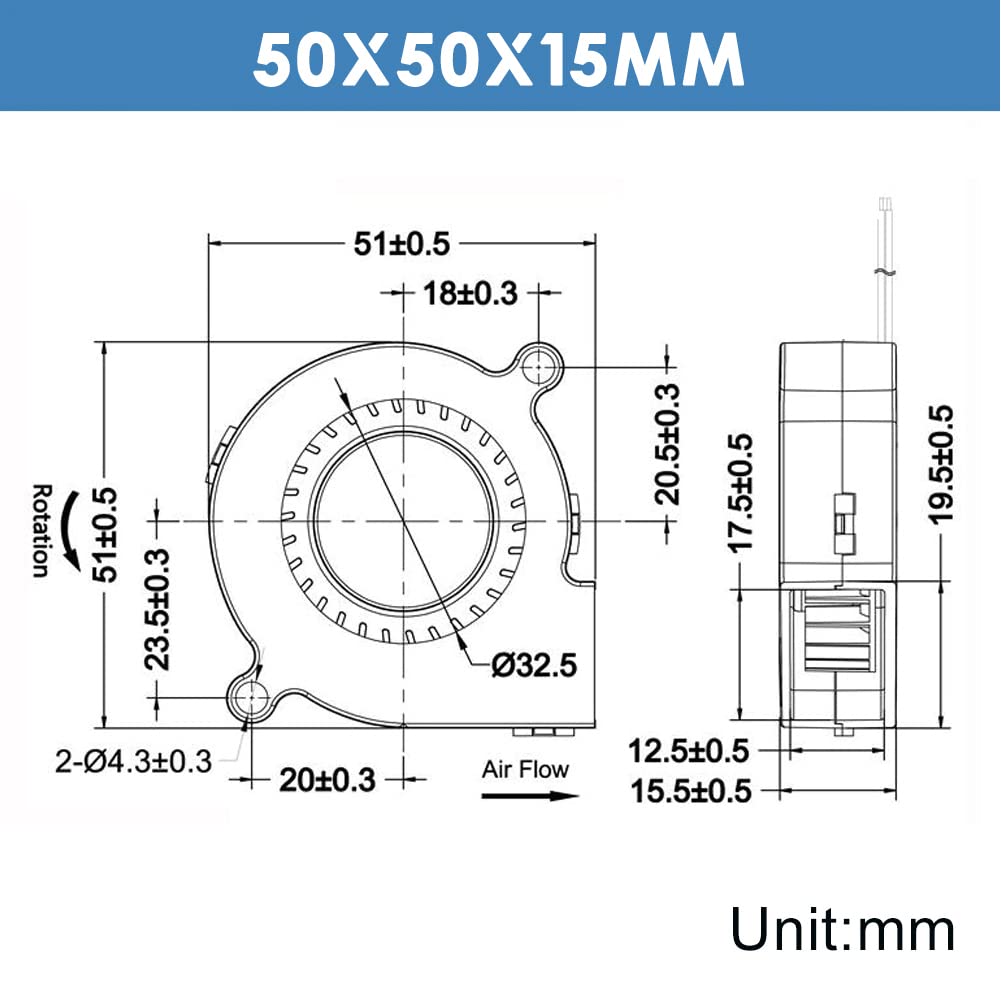 Set 4 ventilator 5V pentru imprimanta 3D, 50 mm, cu rulment hidraulic, Brushless, Racire turbo, conector cu 2 pini, WINSINN 5015