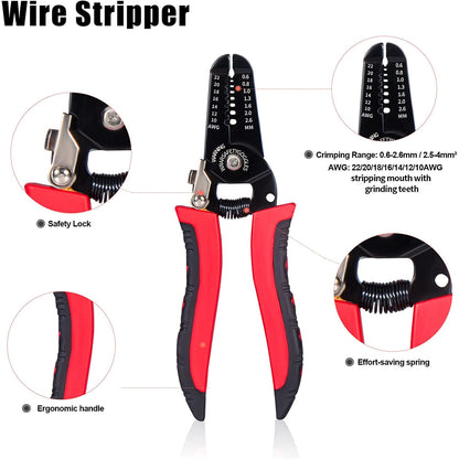 Kit de sertizare cablu solar 2.5/4/6 mm² cu cleste de sertizat si cleste de dezizolat, cu 12 conectori MC4 si 2 conectori splitter, geanta de transport si chei speciale