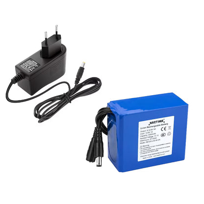 Set Acumulator 12V, 5200 mAh 4A si incarcator 12V 1A 12 W, baterie cu afisaj incarcare si mufa alimentare, pentru camere wireless, camere video, playere portabile, drone