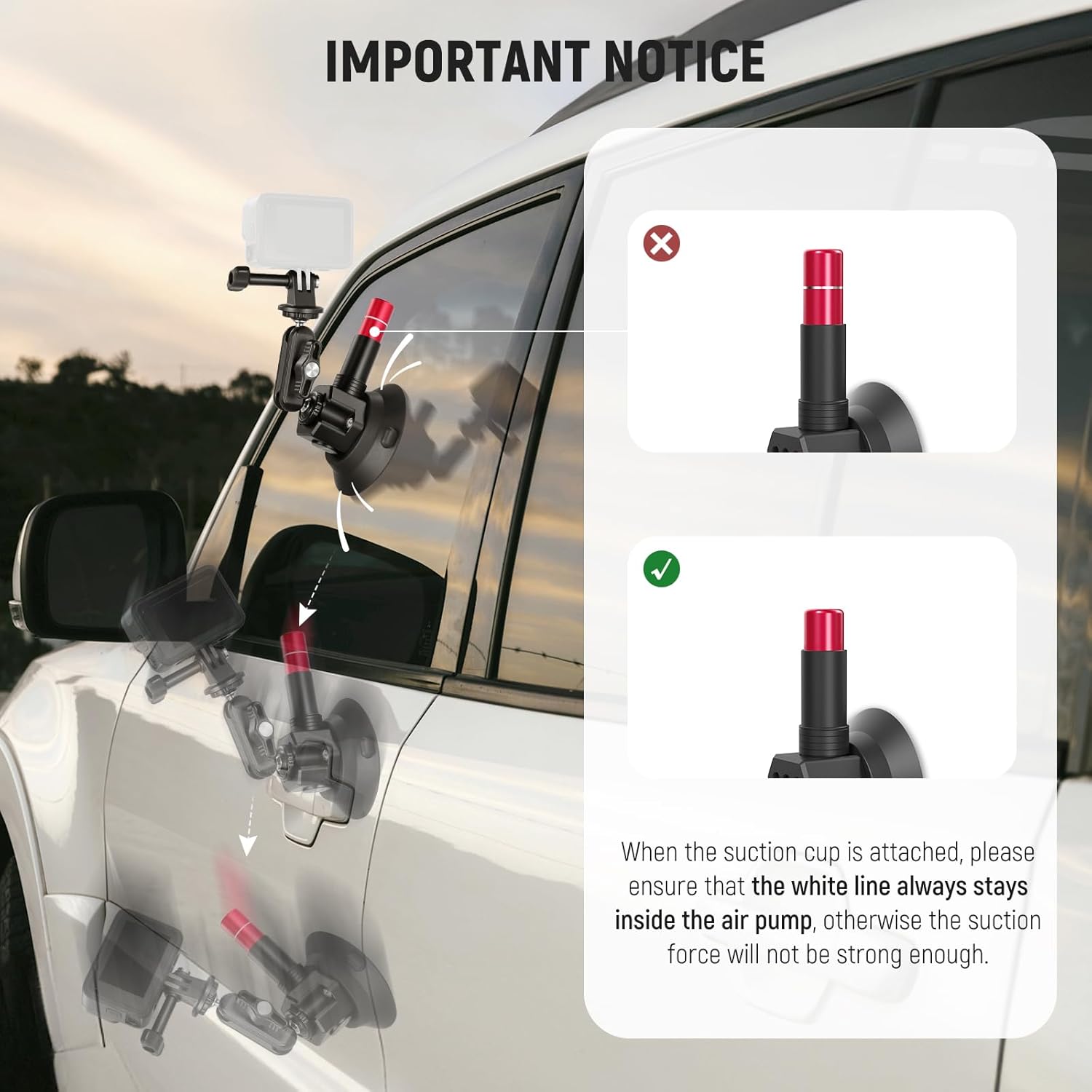 Suport auto cu 3 ventuze pentru camera de actiune si telefon, cu montura cap bila rotativa 360°, sistem eliberare rapida, pentru GoPro, DJI Osmo, Insta360, iPhone, Samsung, negru