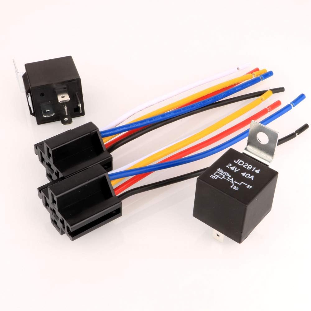Set de 2 releu auto de 24V 40A, 5 pini, cu priza si fire, 2.5 x 3 cm, Gebildet JD2914