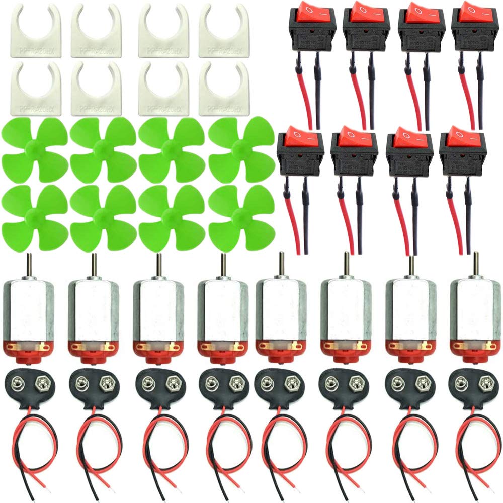 Set 8 motor DC 3 V, 20000 RPM, cu 8 suporti motor, 8 mufe baterie 9V, 8 intrerupatoare si elice, pentru jucarii, experimente, R339