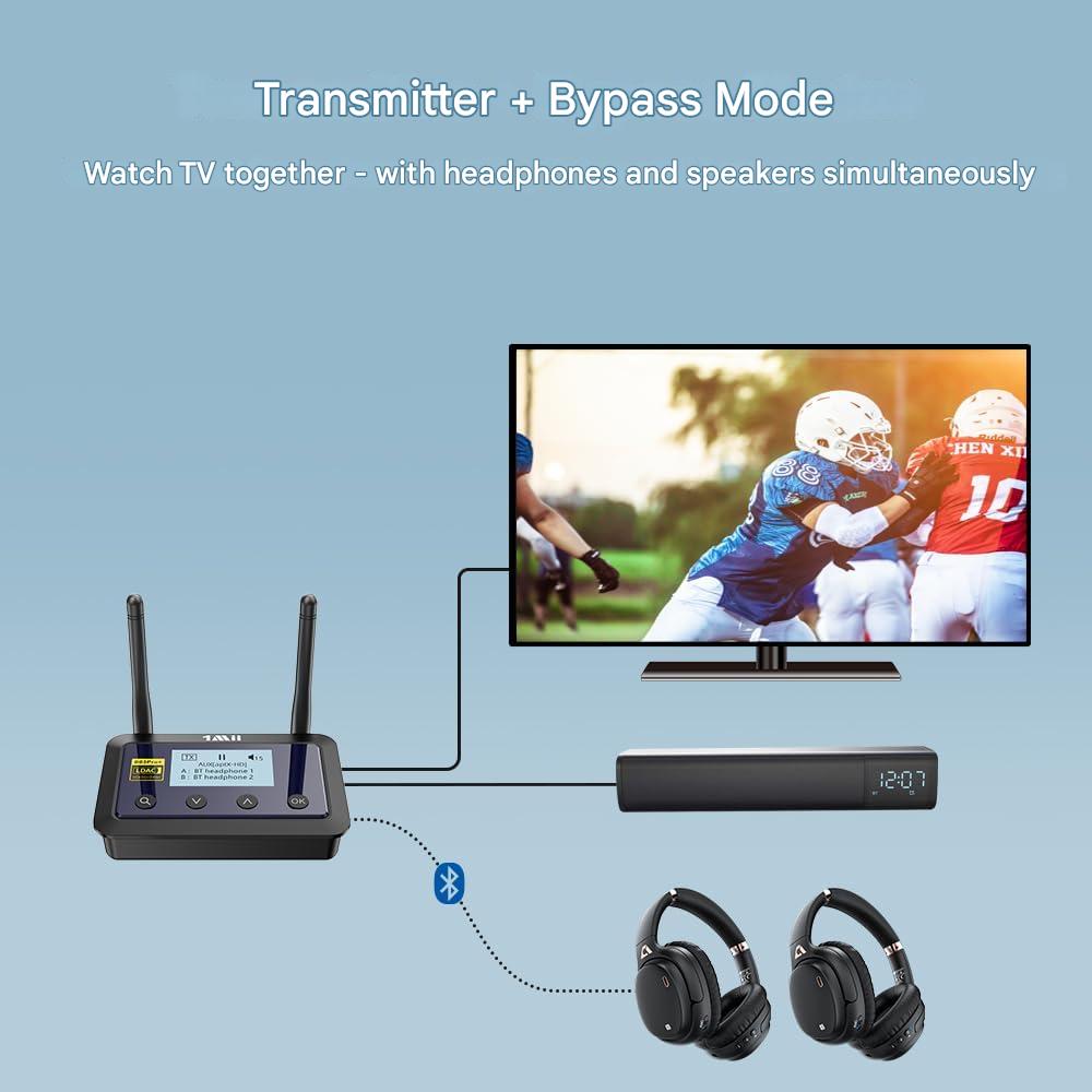 Adaptor Bluetooth 3 in 1 1Mii B03Pro+ pentru TV si HiFi, emitator-receptor LDAC / AptX HD, ecran LCD 1,7”, RCA / Optic / AUX 3,5 mm, latenta redusa, raza lunga de actiune 80 m