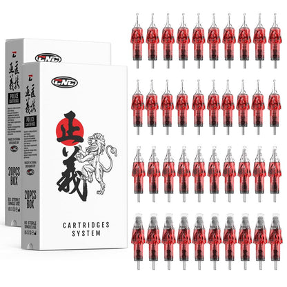 Set 40 ace de tatuat tip cartus, 4 tipuri modul ace 1007RM, 1009RM, 1011RM, 1015RM, din otel inoxidabil 316, pentru linii, contur, umplere, EN04X-40KIT-LL