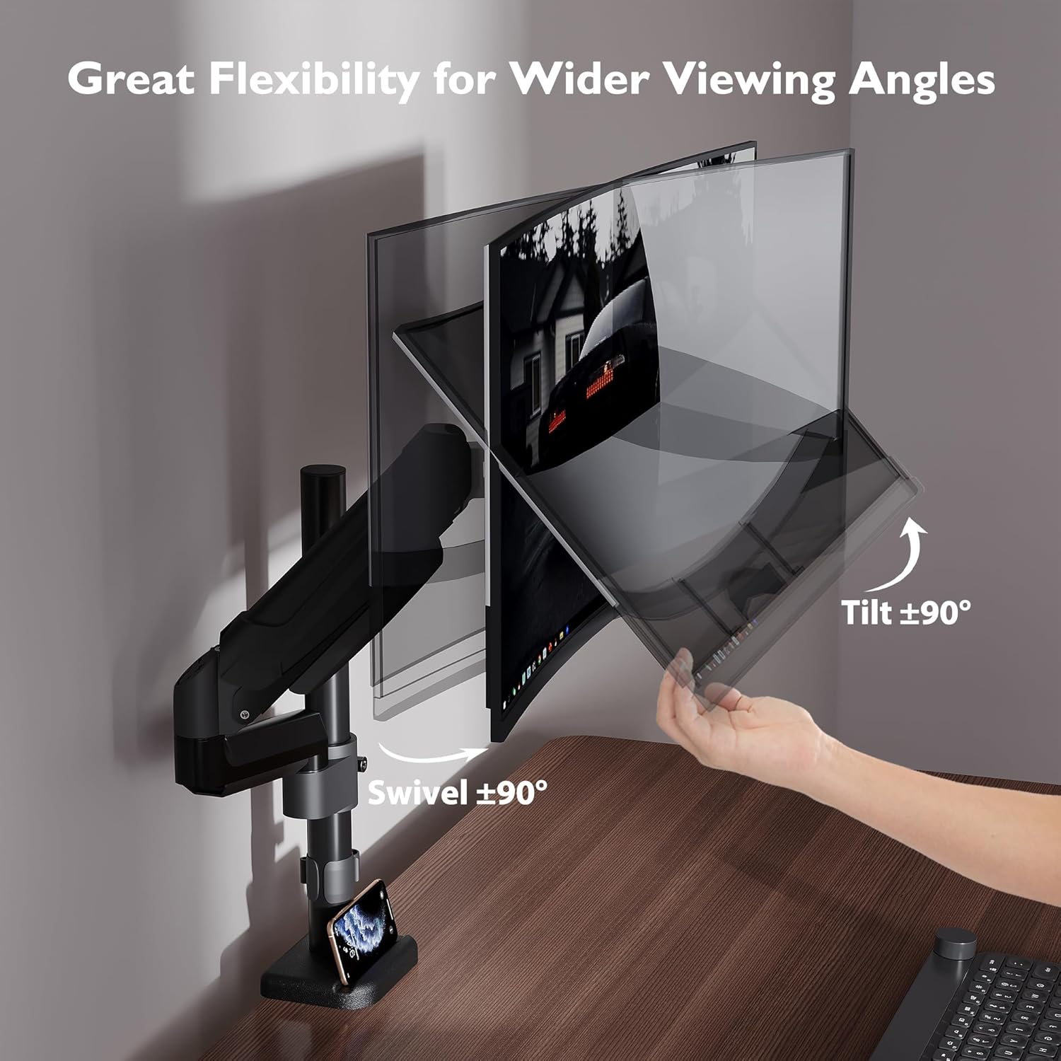 Suport de monitor BONTEC pentru ecran LCD LED de 13-34 inch, greutate 3-9 kg, ridicare pe gaz, monitor cu un singur brat, rotatie la 360°, inclinare, clema de birou, VESA 75/100 mm