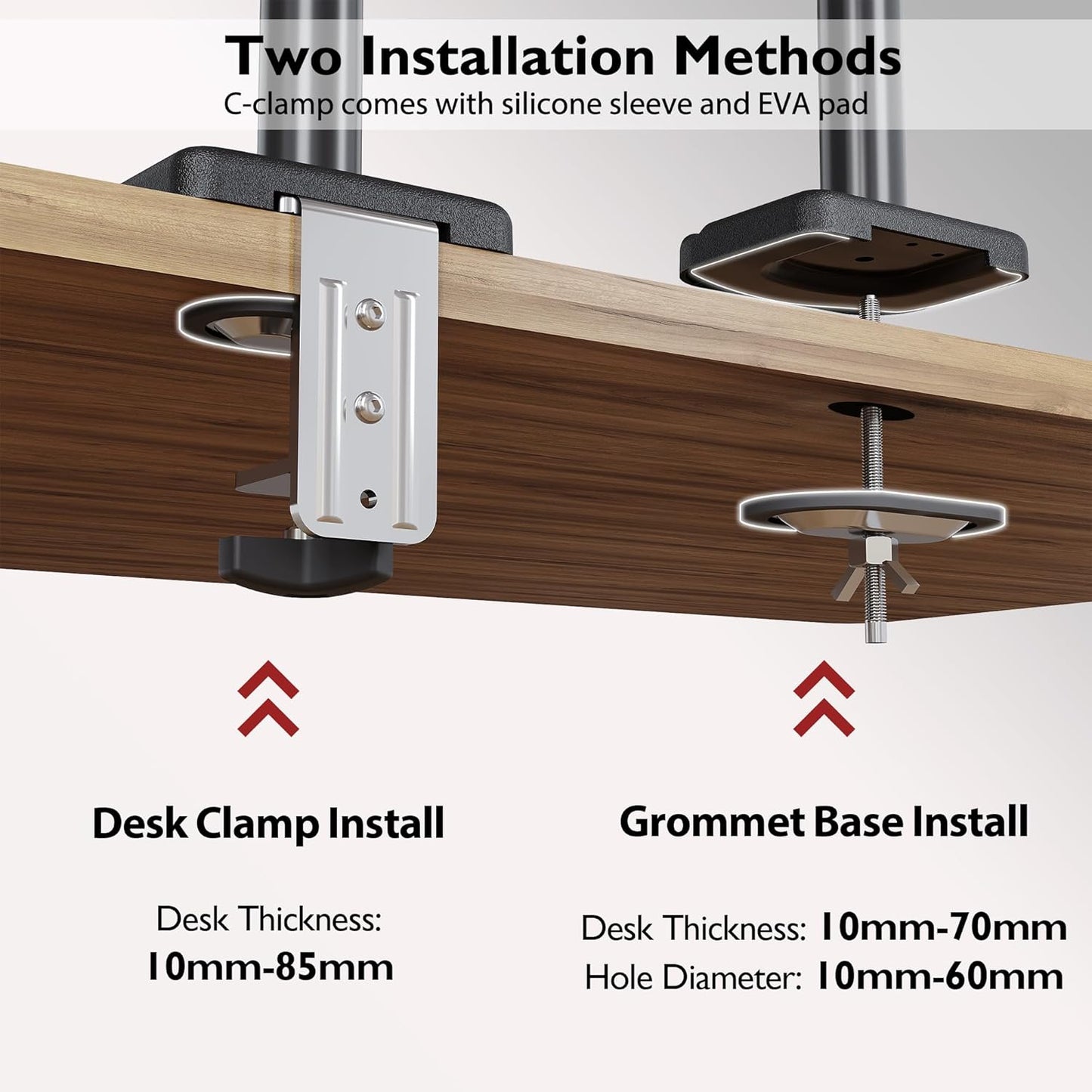 Suport 2 monitoare 13-32 inch, VESA 75/100 mm, greutate suportata pana la 9 kg, rotire 360°, inclinare 90°, amortizor cu gaz integrat, inaltime reglabila, prindere prin clema sau surub, negru
