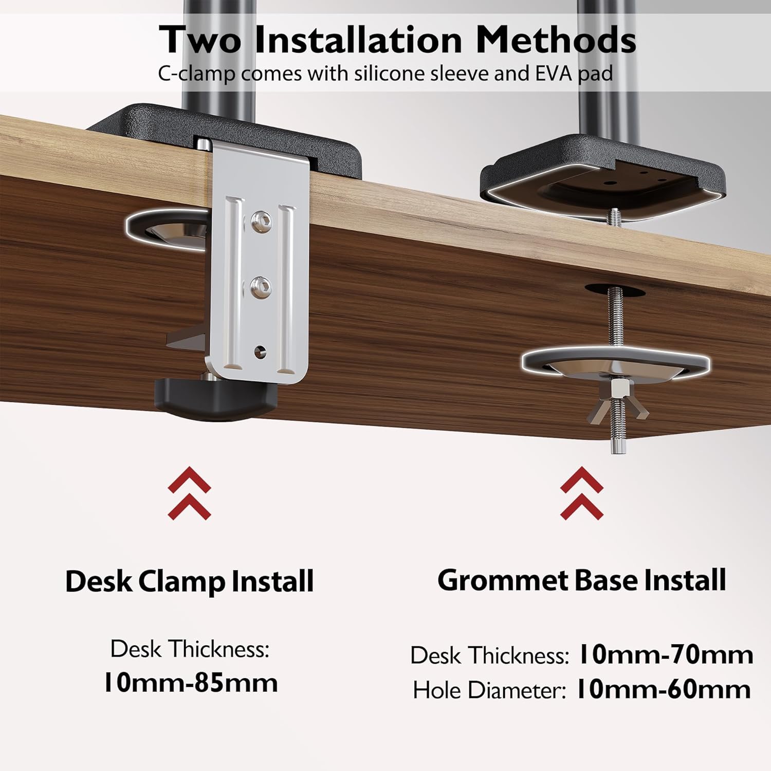 Suport 2 monitoare 13-32 inch, VESA 75/100 mm, greutate suportata pana la 9 kg, rotire 360°, inclinare 90°, amortizor cu gaz integrat, inaltime reglabila, prindere prin clema sau surub, negru