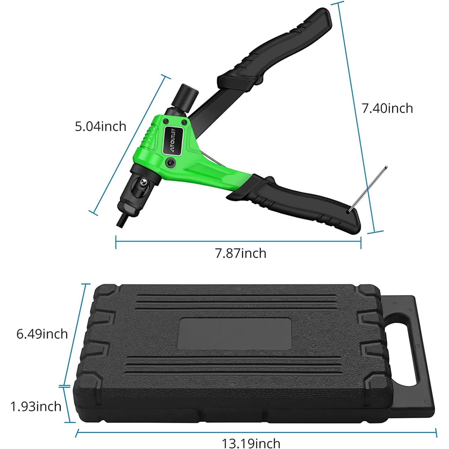 Set cleste pentru nituit piulite nituibile, cu mandrine M3, M4, M5, M6 si 100 de nituri, cleste 200 mm din otel cu maner din TPR