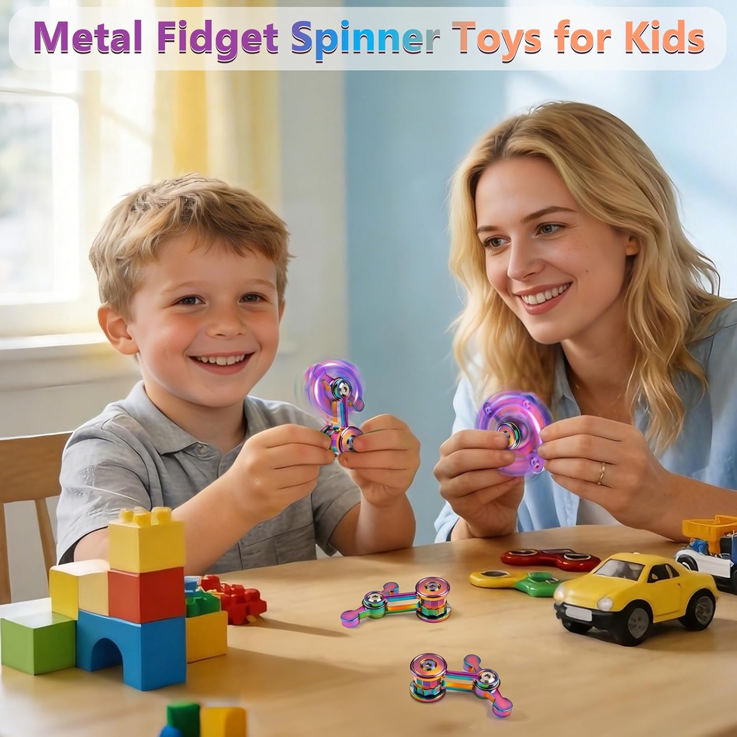 Fidget spinner Coolden, jucarie antistres pentru adulti si copii, metalic, rotire silentioasa EDC, relaxare, ADHD, anxietate, stres, multicolor